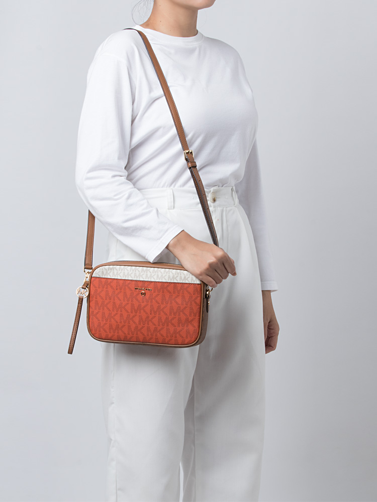 Jet Set Charm Signature Large Camera Crossbody Deep orange Multi