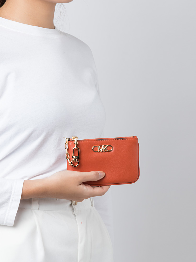 Parker Leather Small Key Card Holder Deep Orange