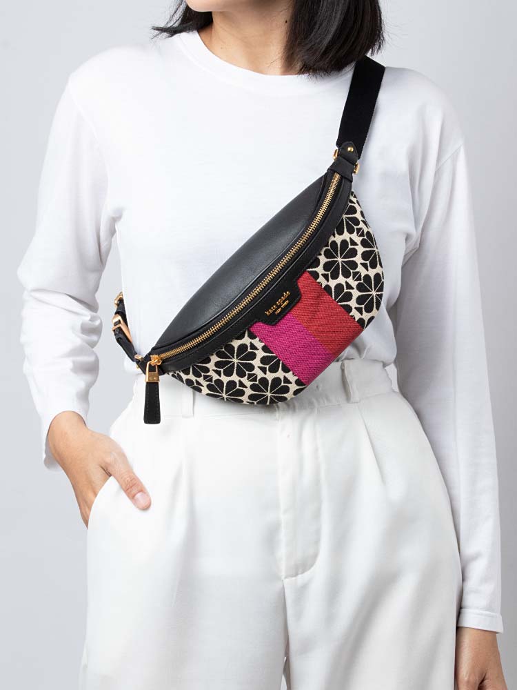 Spade Flower Jacquard Stripe Medium Belt Bag Cream Multi