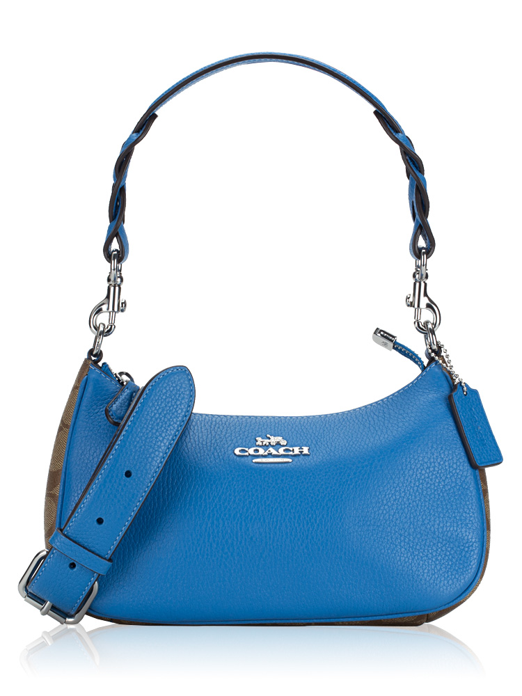 CJ590 Signature Teri Leather Shoulder Bag Khaki Racer Blue