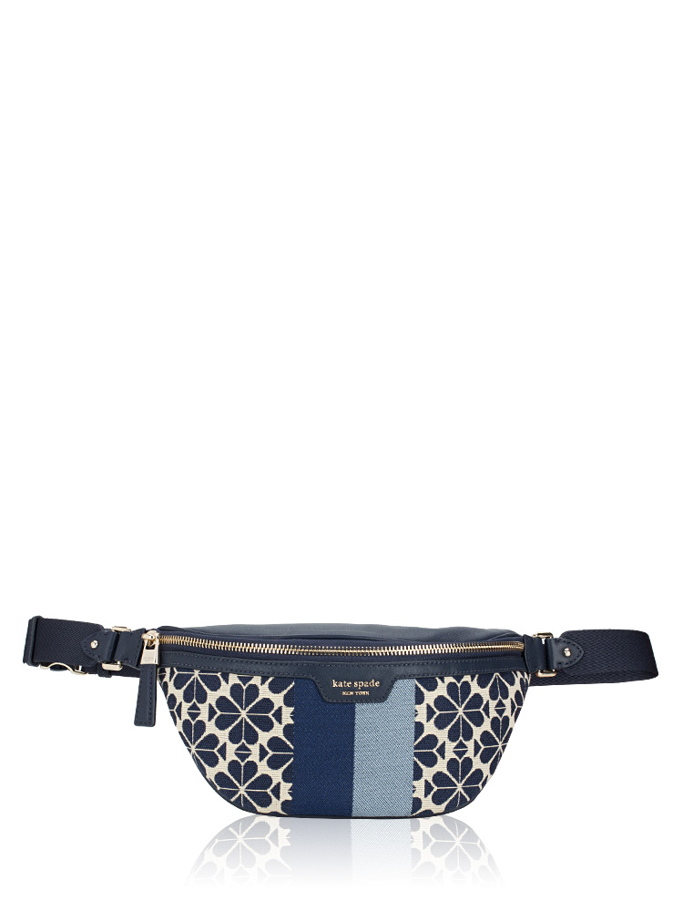 Spade Flower Jacquard Stripe Medium Belt Bag Blue Multi