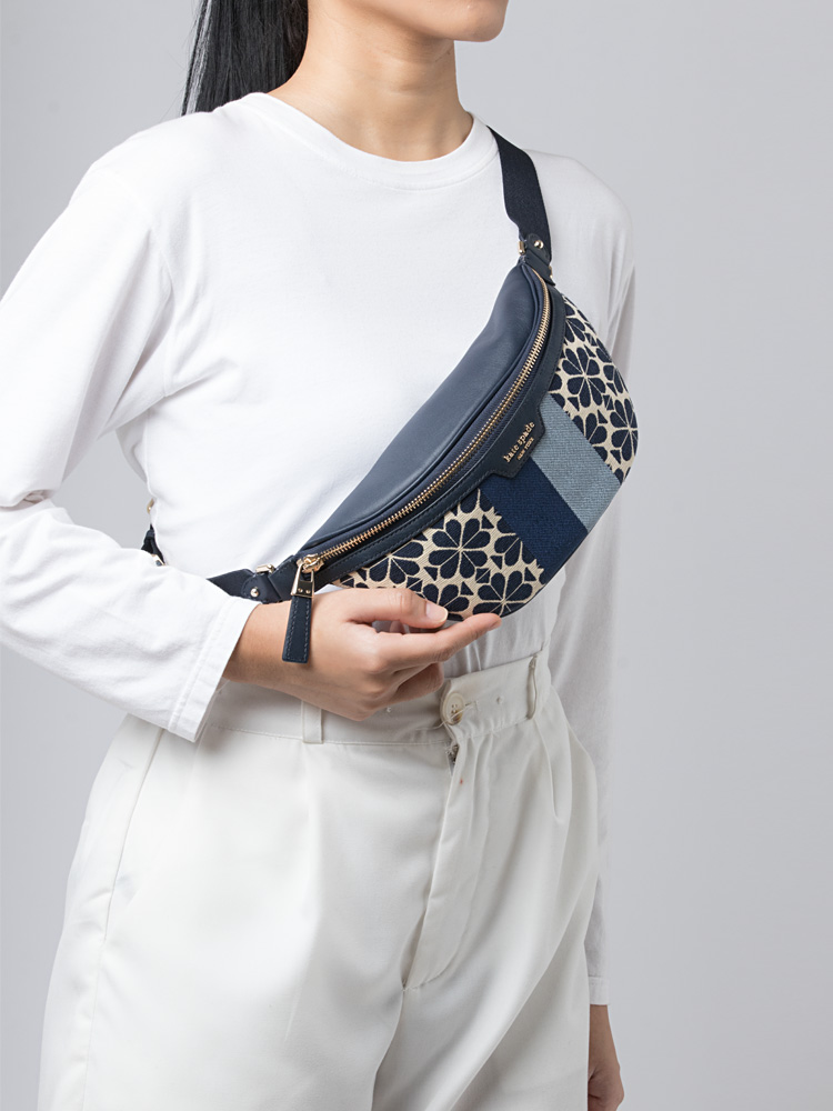 Spade Flower Jacquard Stripe Medium Belt Bag Blue Multi