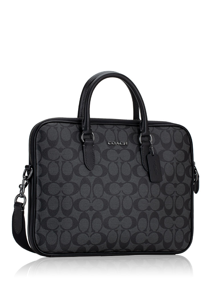 Men CJ630 Signature Canvas Liam Compact Briefcase Charcoal