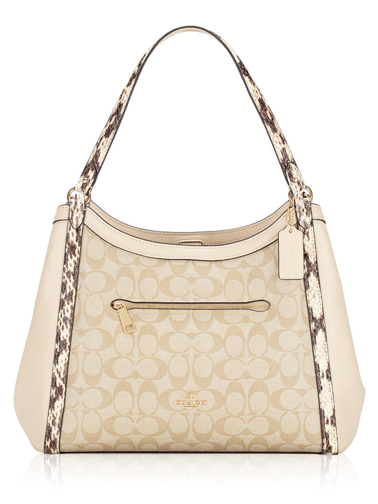 C7332 Signature Kristy Snake Shoulder Bag Light Khaki Ivory Multi