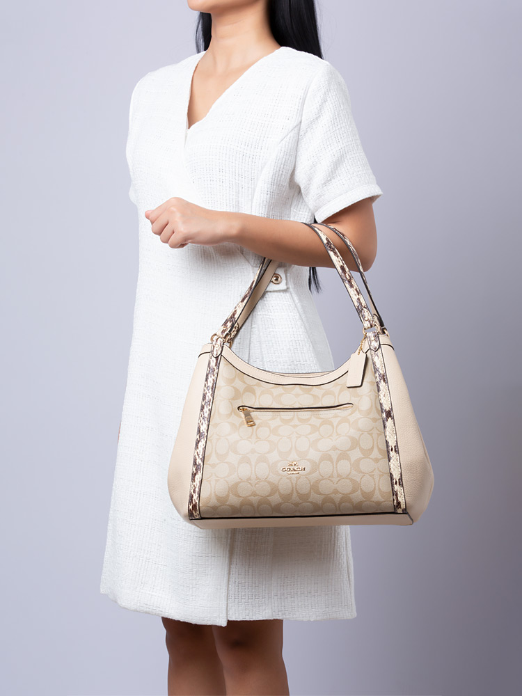C7332 Signature Kristy Snake Shoulder Bag Light Khaki Ivory Multi