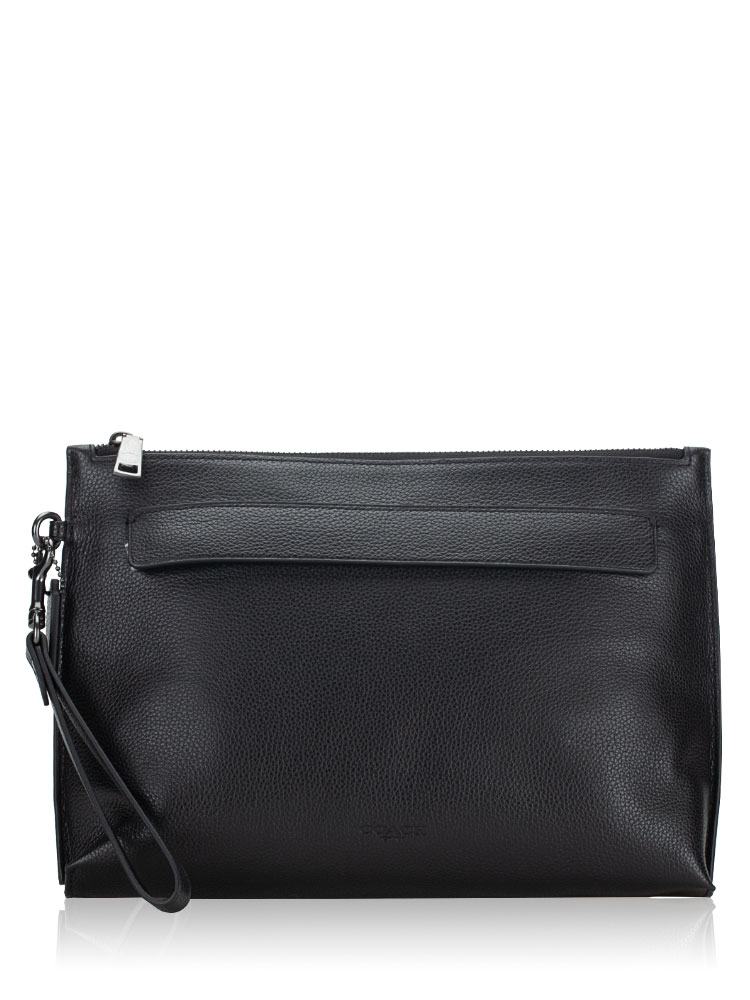 Men 28614 Pebbled Leather Pouch Black Gunmetal