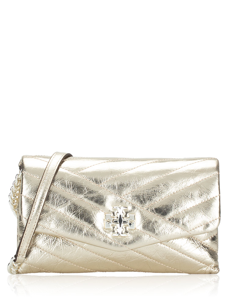 Kira Chevron Metallic Chain Wallet Gold
