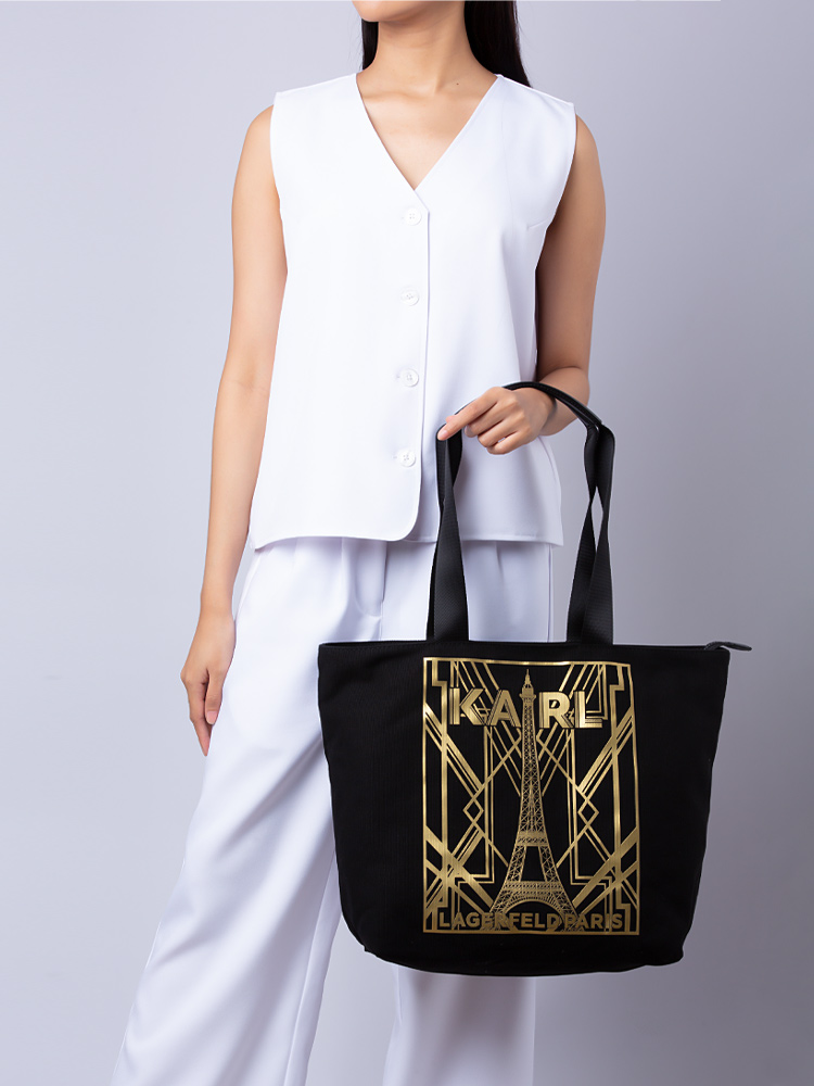 Paris Kristen Canvas Tote Bag Black Gold Metallic