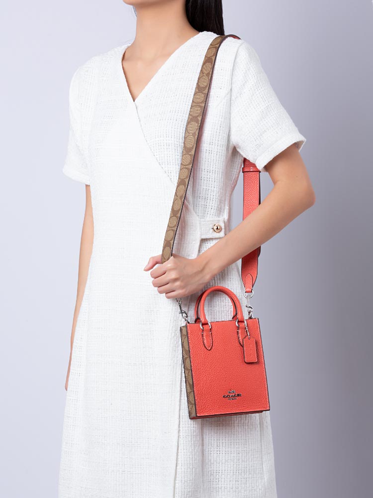 CJ501 Signature North South Mini Tote Khaki Tangerine