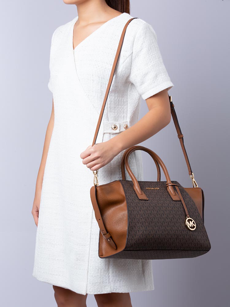 Signature Avril Large Top Zip Satchel Brown