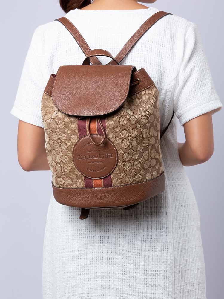 CE601 Signature Dempsey Drawstring Backpack Khaki Saddle Multi
