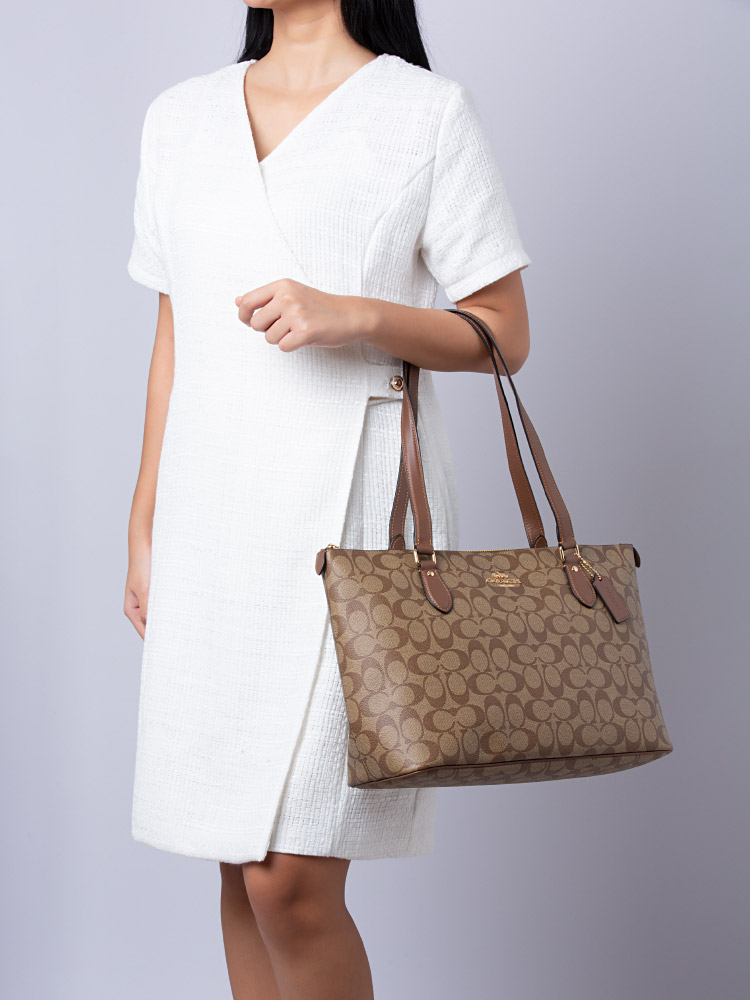 CH504 Signature Gallery Tote Khaki Saddle