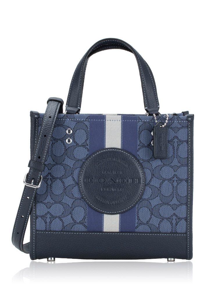 C8417 Signature Jacquard Stripe Dempsey Tote 22 Denim Midnight Navy Multi