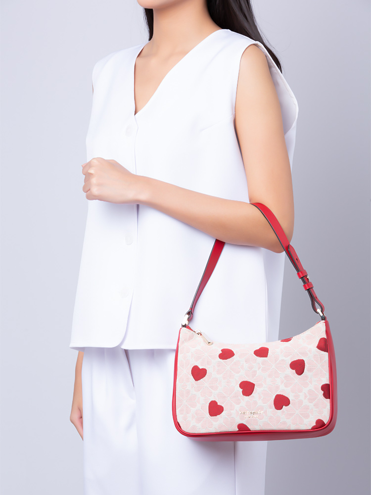 Sam Spade Flower Jacquard Heart Small Shoulder Bag Candied Cherry