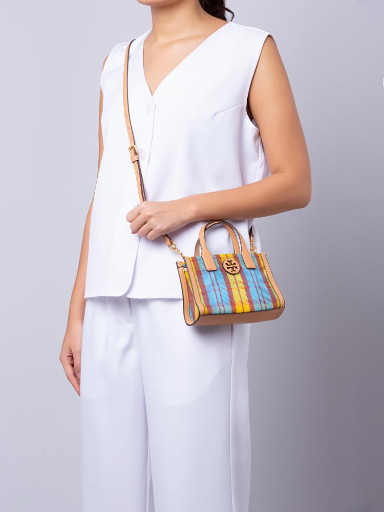 Nylon Mesh Mini Tote Yellow Blue Multi