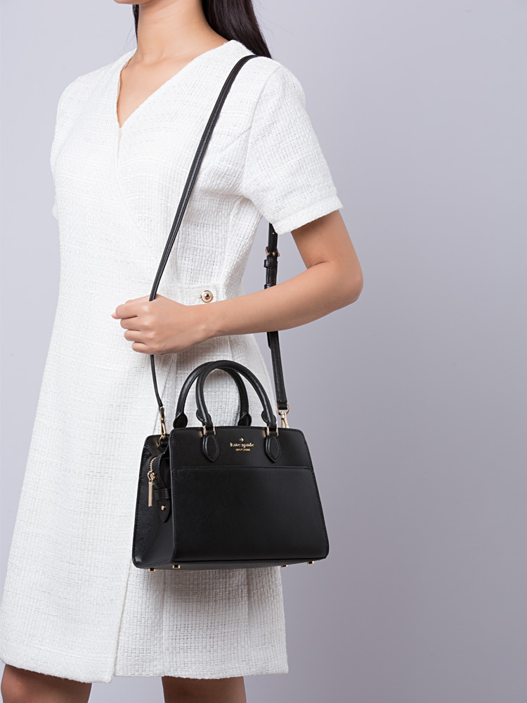 Madison Saffiano Leather Small Satchel Black