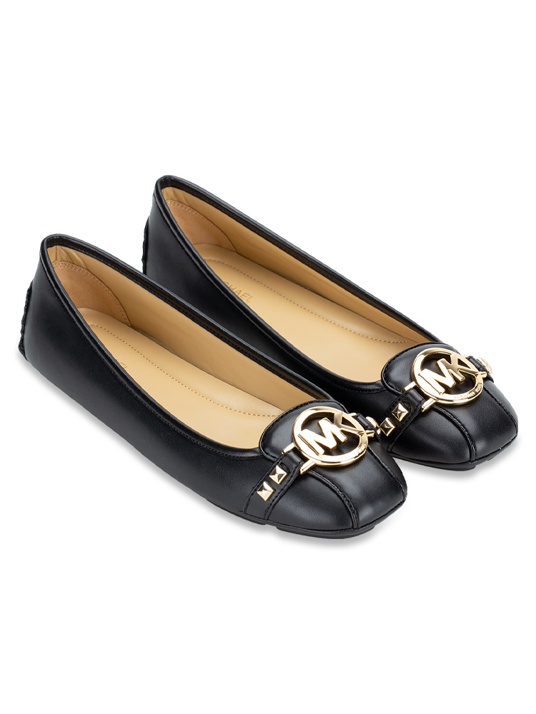 Fulton Stud Leather Flats Black Gold Sz 8