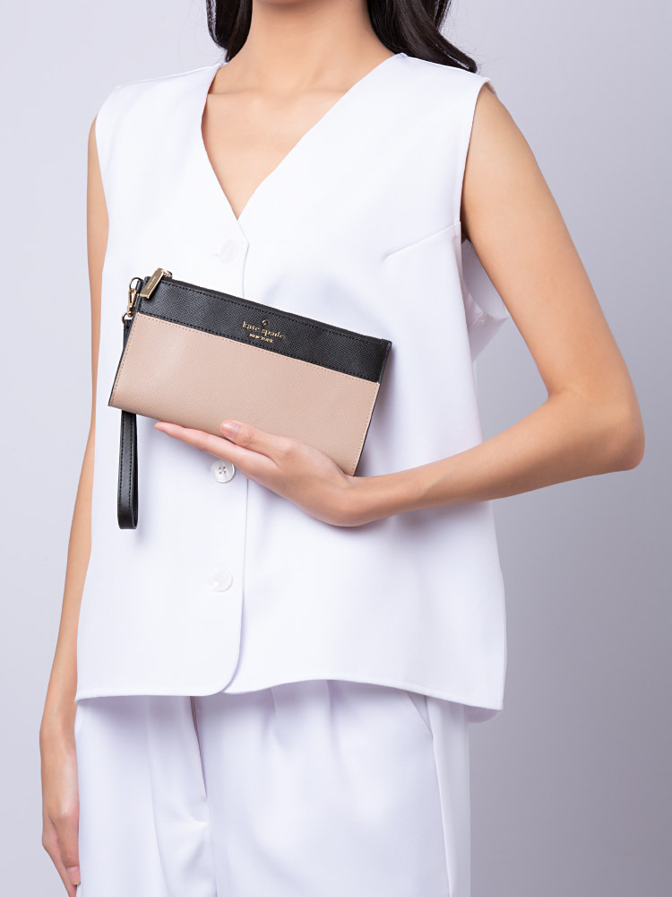 Madison Colorblock Saffiano Double Zip Wristlet Toasted Hazelnut Multi