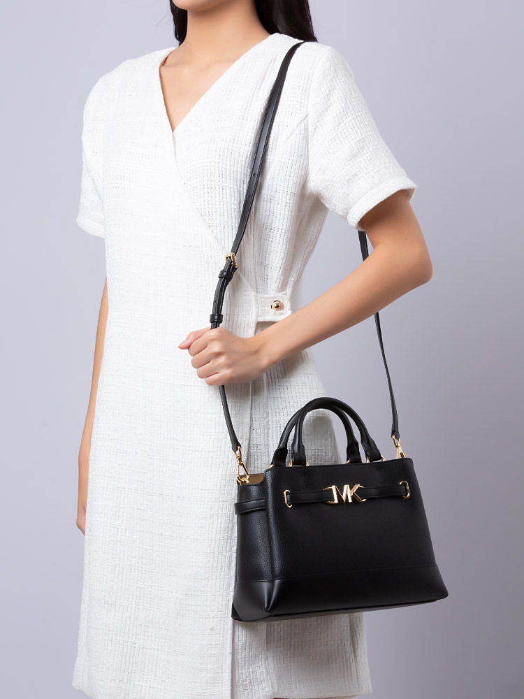 Reed Leather Small Belted Satchel Black