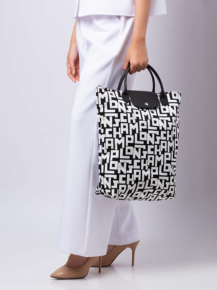 Le Pliage LGP Medium Tote Black White