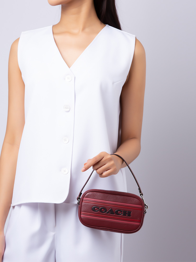 CH309 Jamie Coach Stripe Wristlet Wine Multi