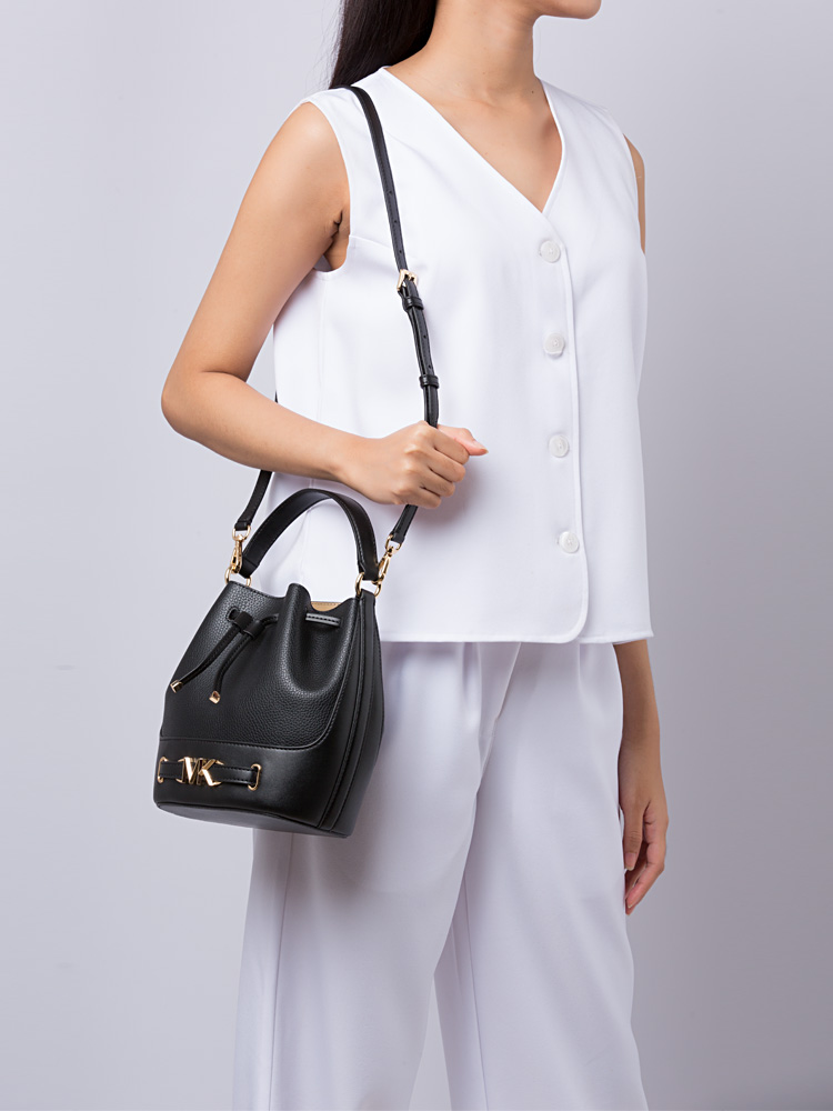 Reed Leather Medium Bucket Bag Black