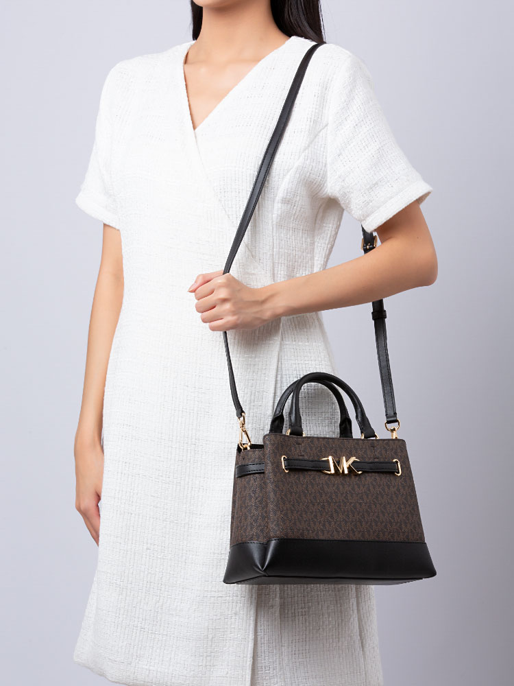 Signature Reed Small Belted Satchel Brown Black