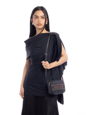 CH308 Jamie Stripe Mini Camera Bag Black Saddle