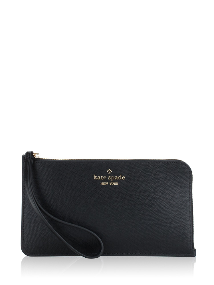 Lucy Saffiano Leather Medium L-Zip Wristlet Black