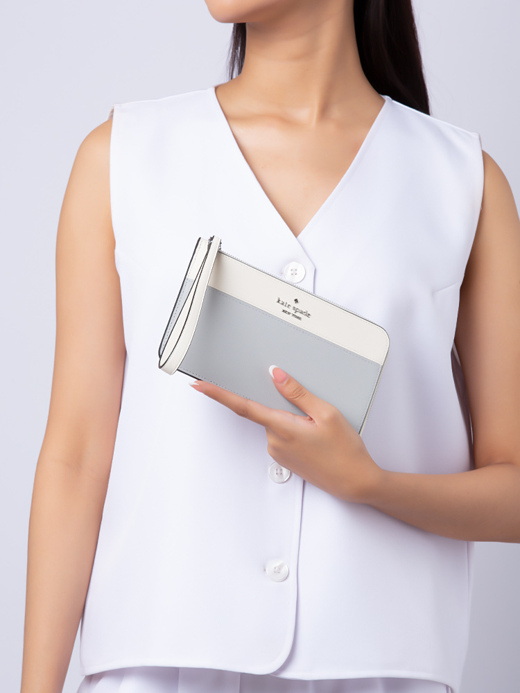 Lucy Colorblock Medium L Zip Wristlet Platinum Gray