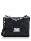 Serena Quilted Medium Shoulder Bag Black Silver