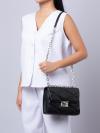 Serena Quilted Medium Shoulder Bag Black Silver