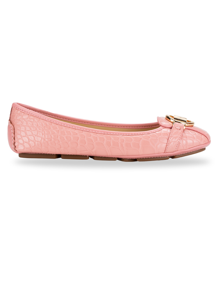 Fulton Moc Croco Embossed Leather Flats Primrose Sz 6.5