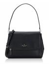 Leila Pebbled Leather Medium Flap Shoulder Bag Black Gold