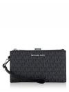 Jet Set Monogram Double Zip Wristlet Black Silver