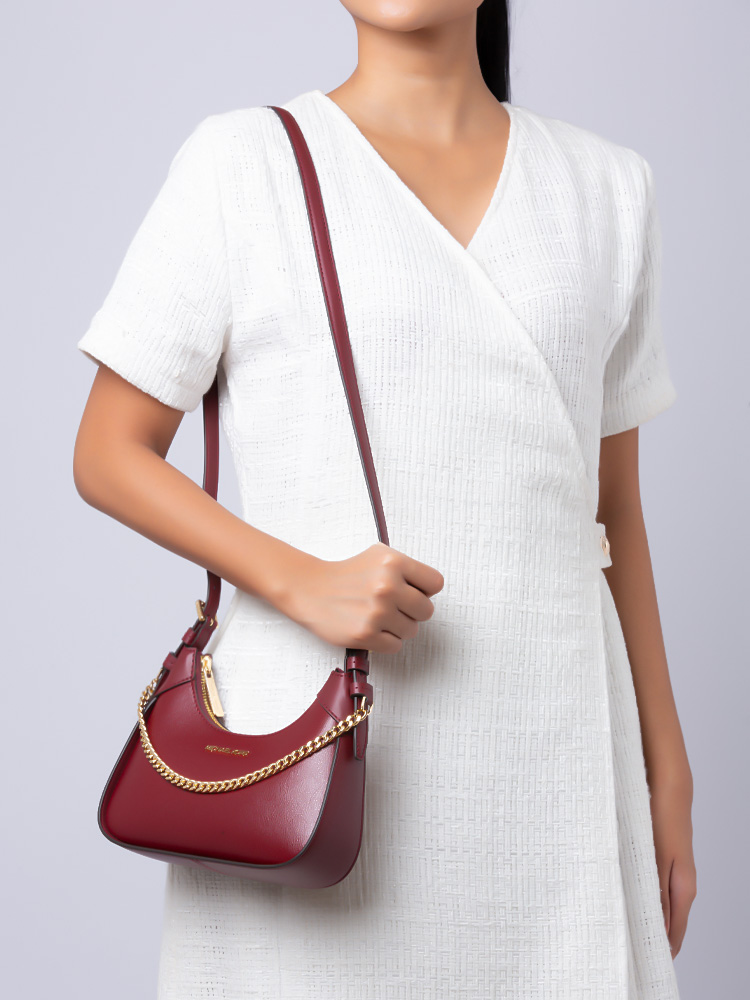 Wilma Small Leather Chain Crossbody Bag Dark Cherry