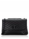 Kira Chevron Powder Coated Convertible Shoulder Bag Black Silver