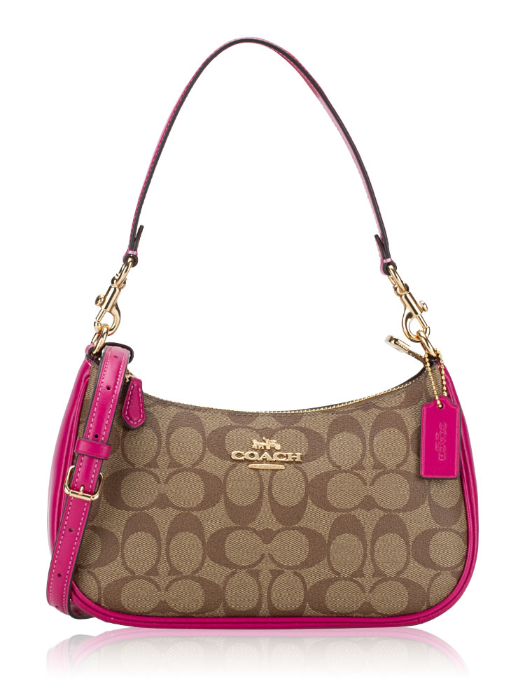 CM714 Signature Canvas Teri Shoulder Bag Khaki Cerise