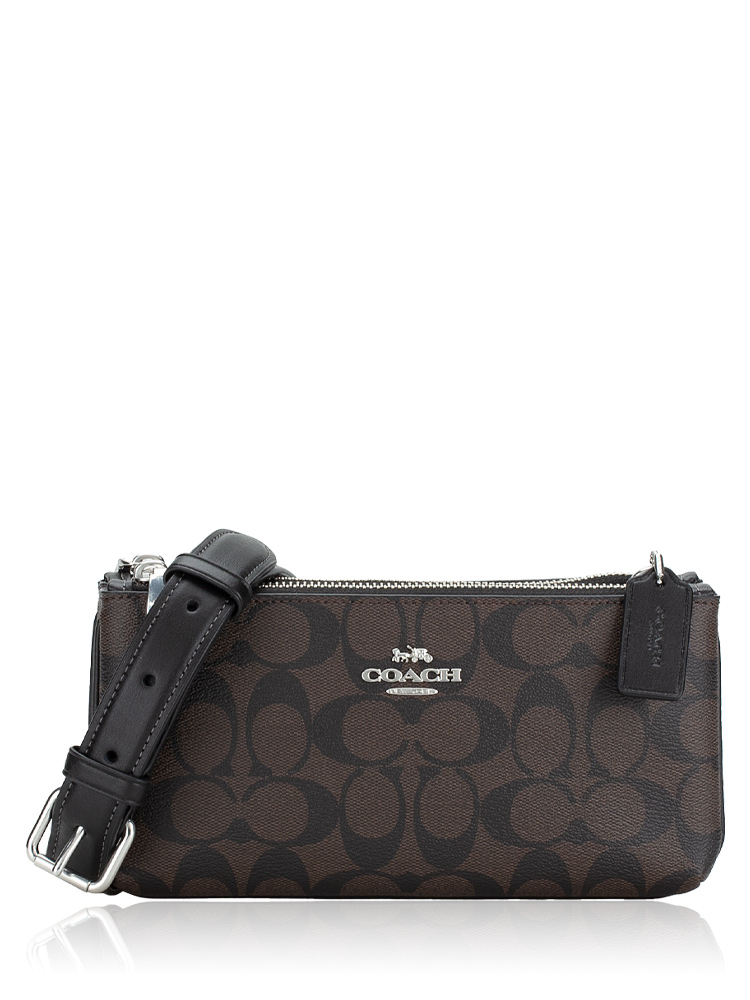 CJ790 Signature Double Zip Crossbody Bag Brown Black