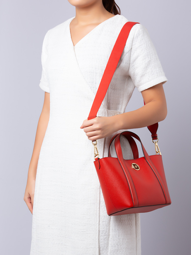 Hadleigh Leather Small Double Handle Messenger Tote Bright Terracotta