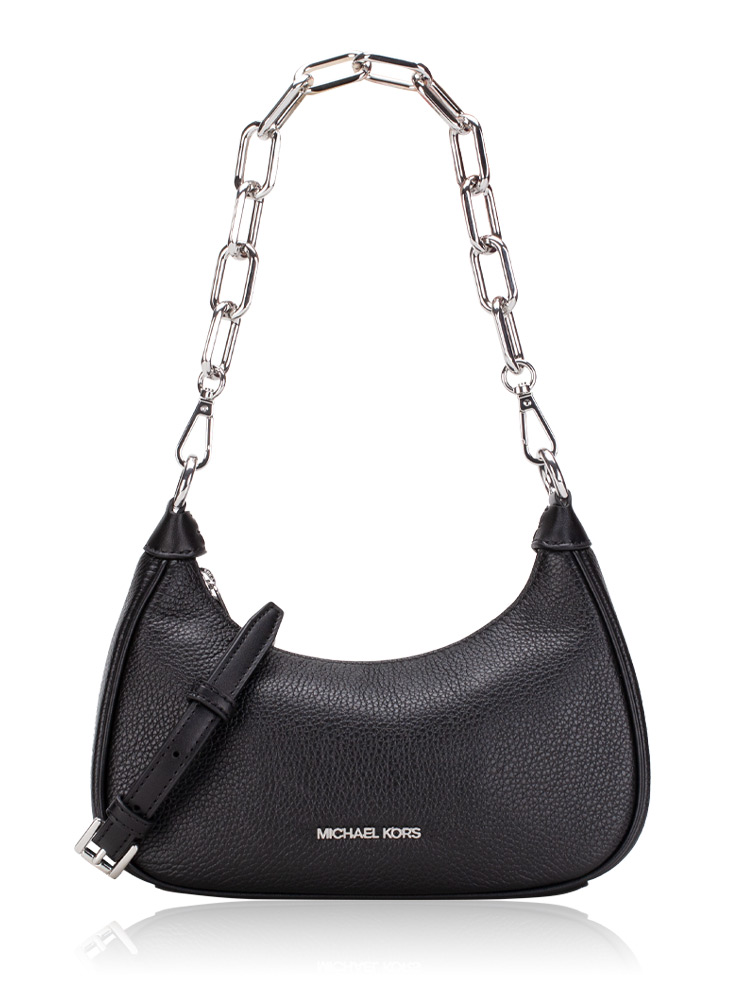 Cora Leather Medium Zip Pouchette Black