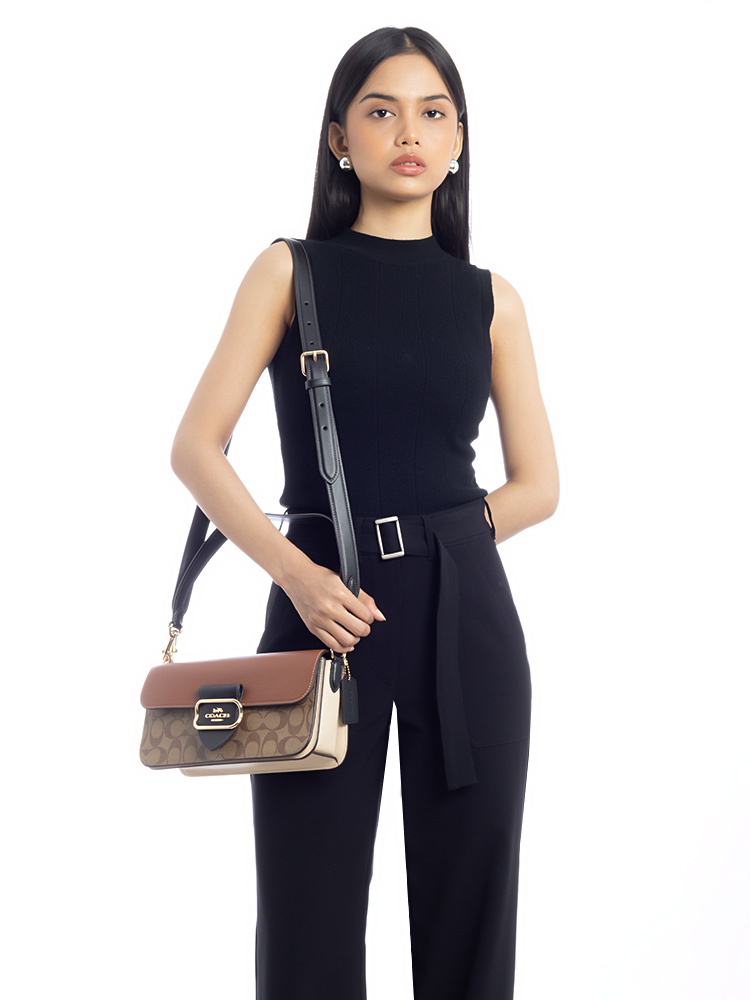 CE560 Signature Colorblock Morgan Shoulder Bag Khaki Multi