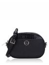 Jet Set Glam Leather Small Front Pocket Oval Crossbody Black