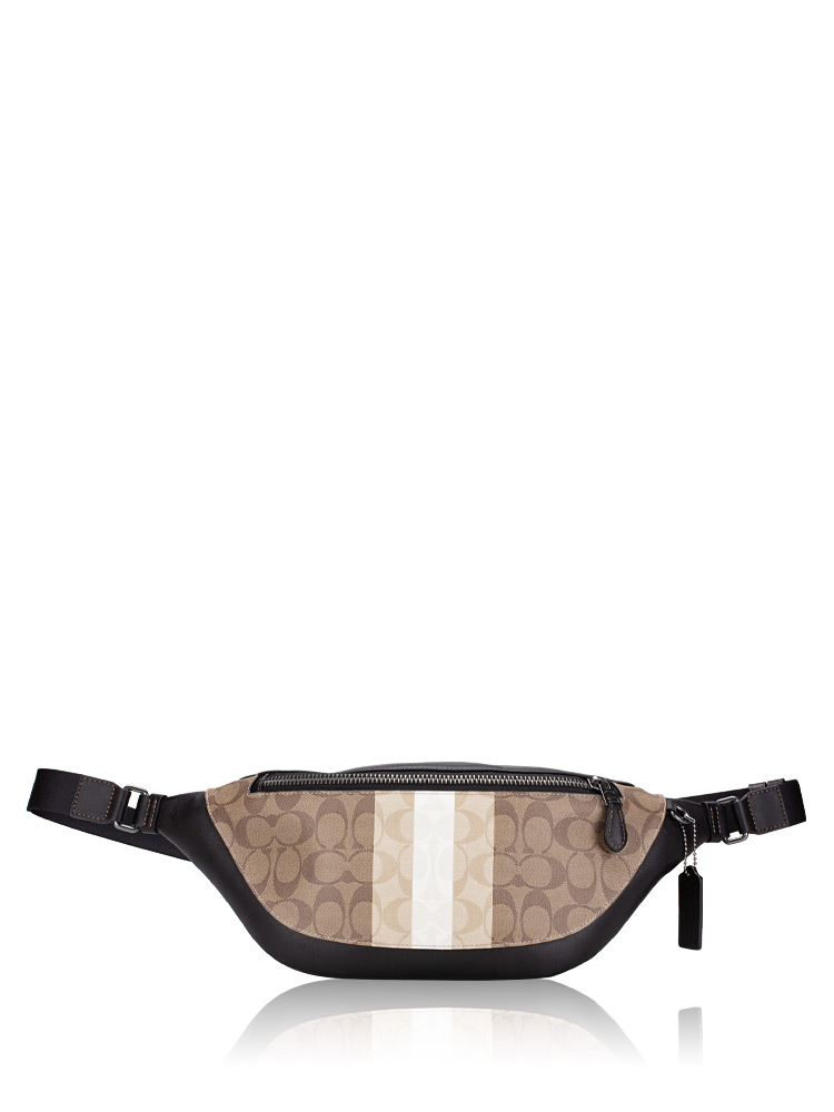Men CQ038 Signature Blocked Varsity Stripe Warren Belt Bag Khaki Multi