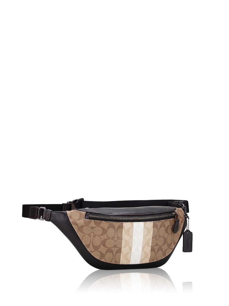 Men CQ038 Signature Blocked Varsity Stripe Warren Belt Bag Khaki Multi