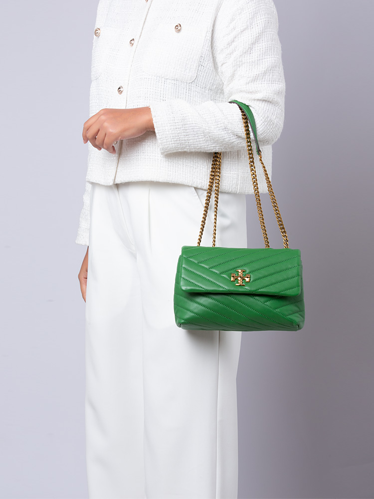 Kira Chevron Small Convertible Shoulder Bag Basil