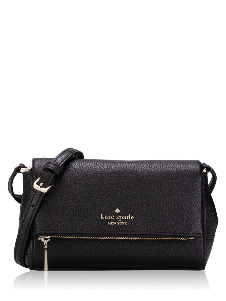 Leila Leather Mini Flap Zip Crossbody Black