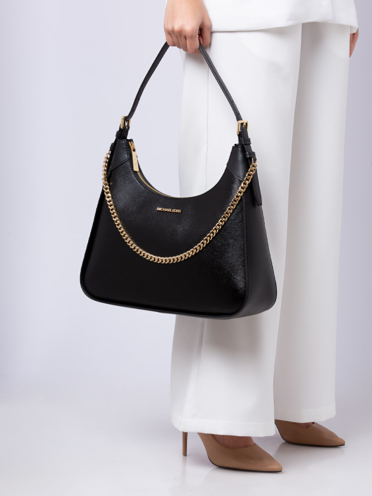 Wilma Leather Large Chain Shoulder Black