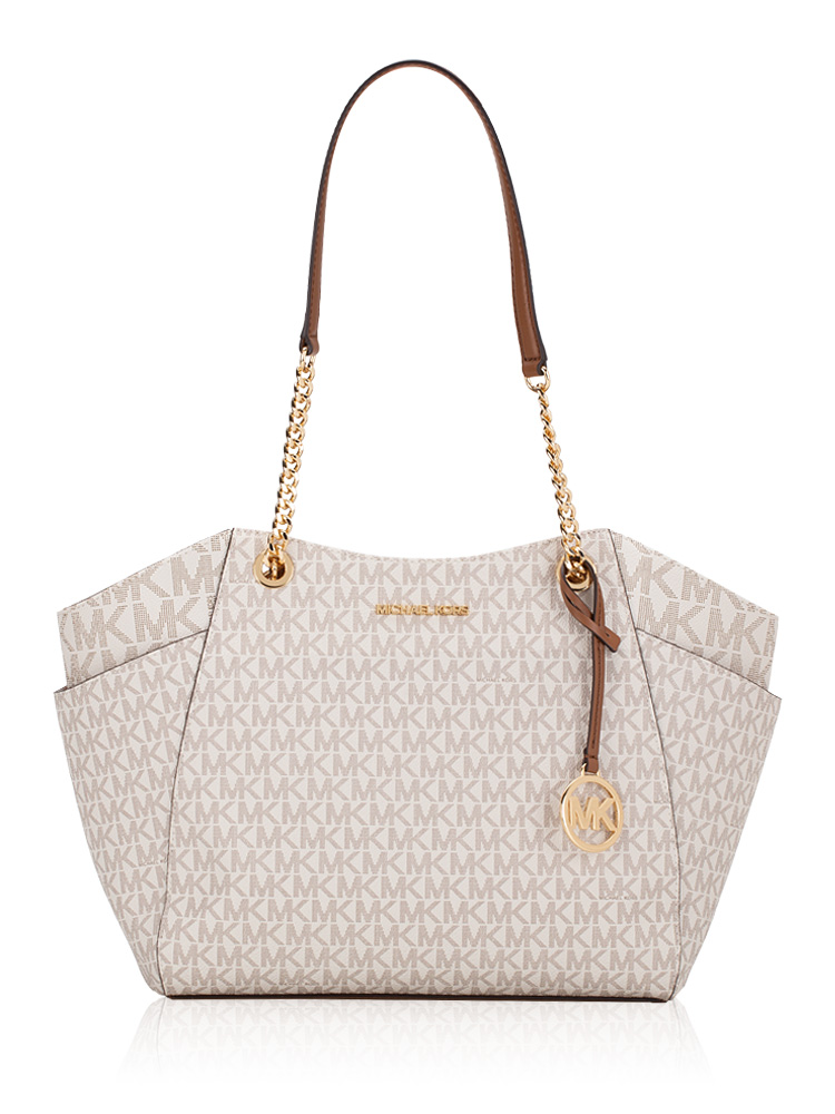 Signature Jet Set Travel Large Chain Shoulder Tote Vanilla