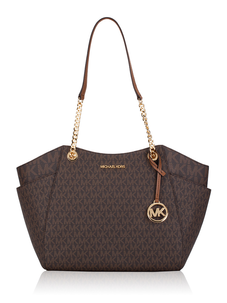 Signature Jet Set Travel Large Chain Shoulder Tote Brown